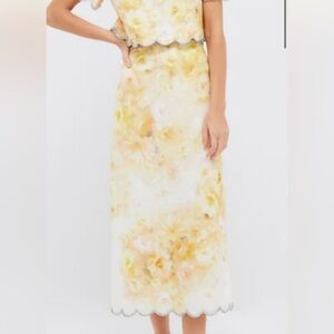 Zimmermann Crush Scalloped Floral Midi Skirt 💛 NWT